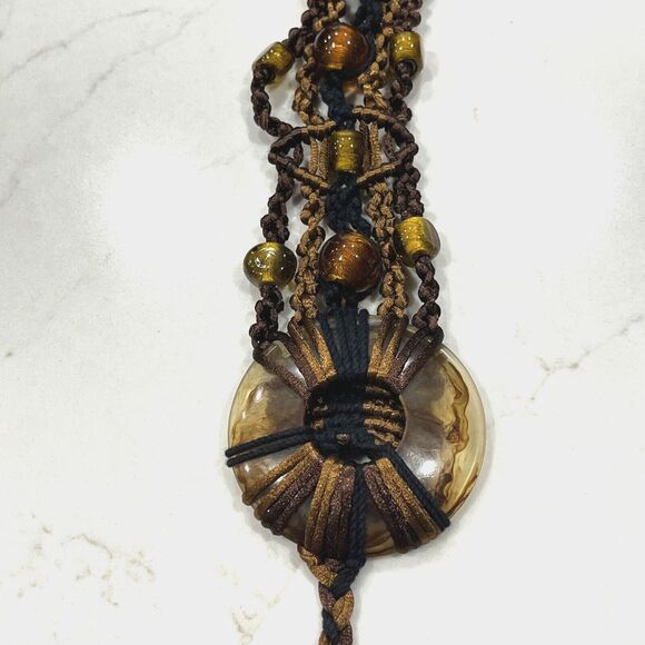 Retro Womens Macrame Brown Black Resin Bead BOHO BOHEMIAN Tie Belt lgth 36-72 " - Picture 5 of 9